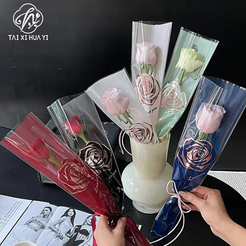 Elegant Rose Bouquet Bag for Mother's Day Valentine's Day Fresh Flower Packaging PE Coating