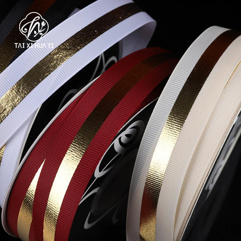 Floral Arrangement Fresh Bouquets Christmas Packaging Materials Gold Borders Hot Stamping Ribbed Ribbons