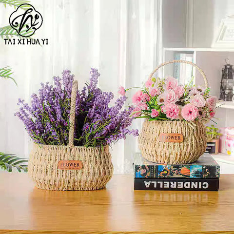 Woven Flower Basket with Paper Rope Handle for Mother's Day Party Wedding Easter Decor Wooden Gift Basket for Festive Occasions