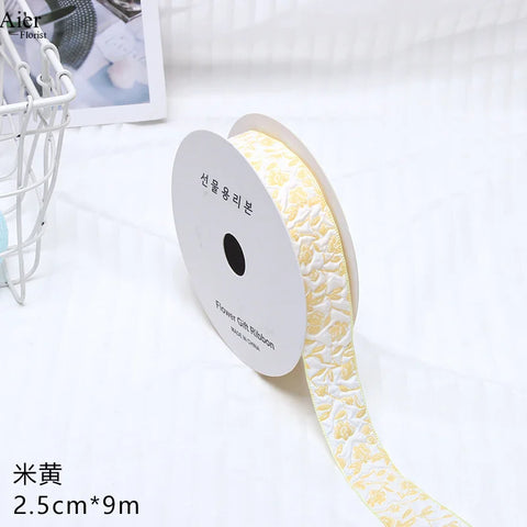 Embossed Rose Rosette Ribbon Bouquet Packaging Material for Birthday Halloween Wedding Christmas Flower