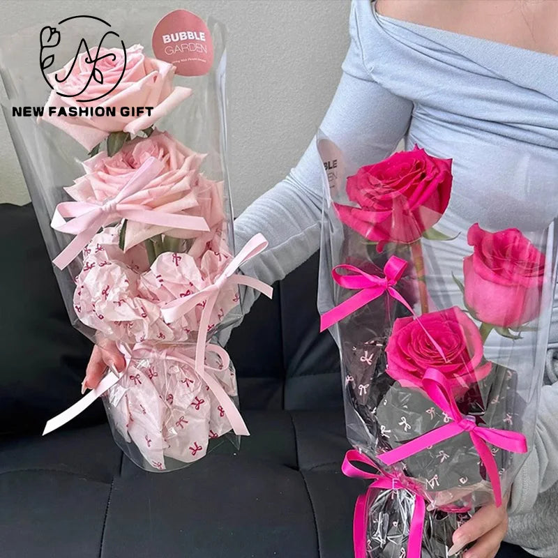 Custom Floral Wrapping Paper Single-Sided Coated Pink Flower Bouquet Gift Mailer Folding Packaging for Floral Product Packaging Main image