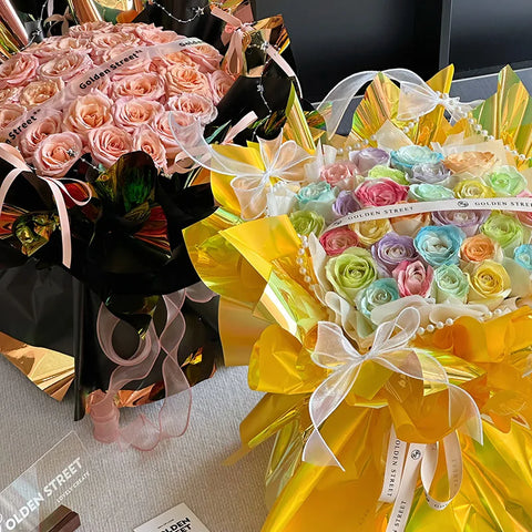New Fashion Macaron Colorful Flower Packaging Paper Magical Light Waterproof Single-Sided Coating Colorful Film Wrapping Paper