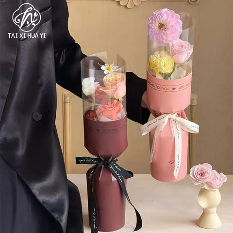 Sophisticated Clear PVC-Coated Flower Packaging Paper Recyclable High-End Floral Gifts for Influencers Single Bouquet Gifting