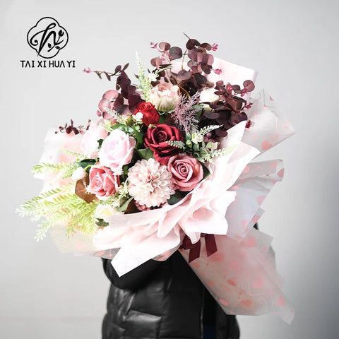 Matte Waterproof PE Jelly Film Floral Wrapping Paper 20 Sheets Heart Print Bouquet Packaging Double Side Virgin Pulp 58x58cm