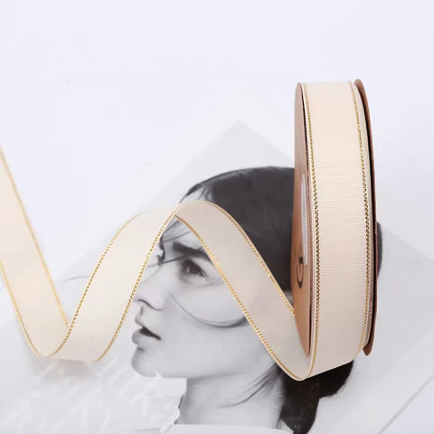 2.5cm Double Side Satin Ribbon Gold Edged Polyester for Wedding or Fashion for Gift & Flower Wrapping Christmas Ribbons
