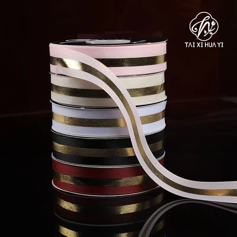 Floral Arrangement Fresh Bouquets Christmas Packaging Materials Gold Borders Hot Stamping Ribbed Ribbons