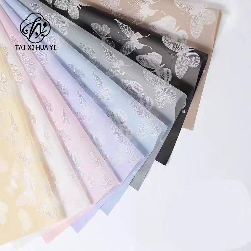 Butterfly Dance Floral Flower Art Wrapping Paper 58x58cm Recyclable PVC Coated Jelly Film Bag with Custom Options