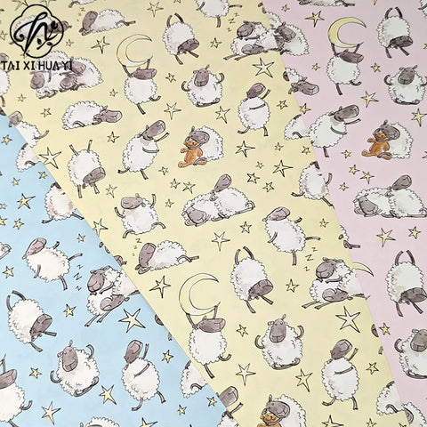 Cute Sheep Night Sky Eco-Friendly Craft Paper Wrapping Custom Printed Cartoon Lamb & Star Moon Gift Wrap for Baby Shower