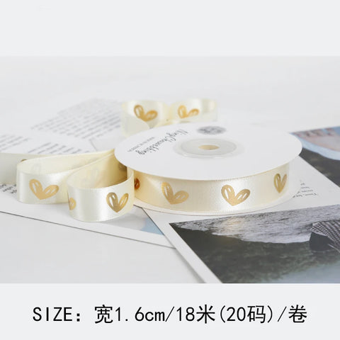 Gold Foil Heart Satin Ribbon Roll DIY Polyester Valentine's Day Christmas Gift Decoration Baking Flower Packaging