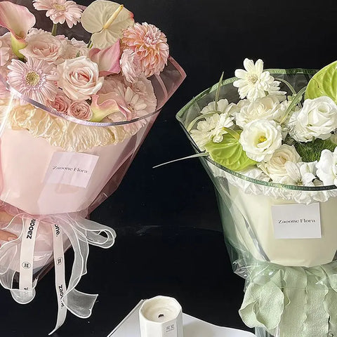 2025 New 58*58cm Colorful Line Printed Flower Wrapping Paper Cellophane Single Side Hot Stamping for Florist Packaging