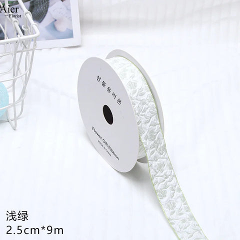 Embossed Rose Rosette Ribbon Bouquet Packaging Material for Birthday Halloween Wedding Christmas Flower