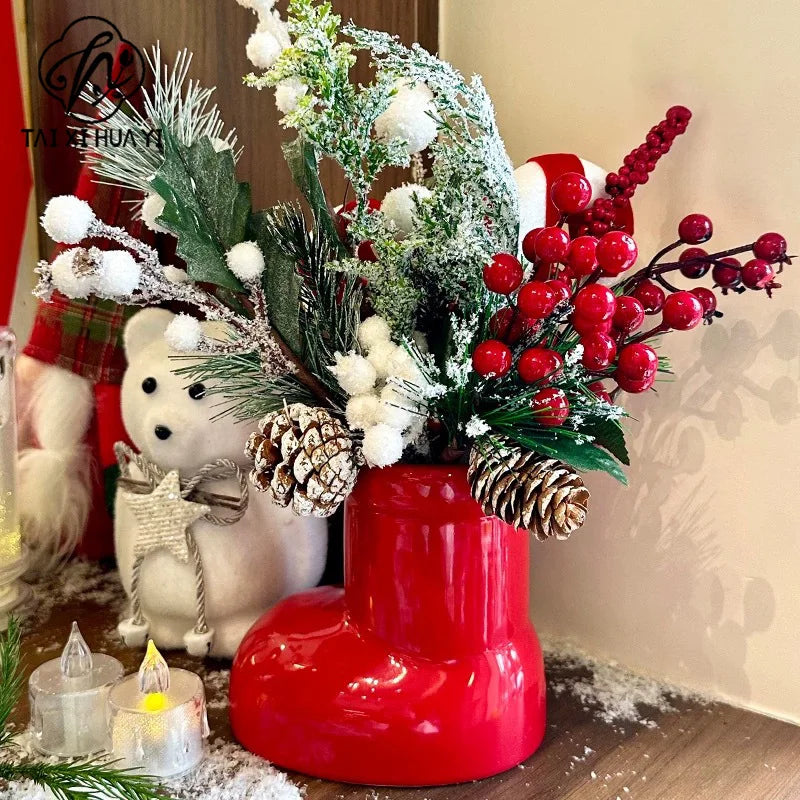 Christmas Ceramic Red Shoes Vase Home Decor Pen and Pencil Holder in the Shape of Red Boots for Holiday Packaging & Printing