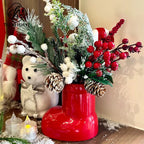 Christmas Ceramic Red Shoes Vase Home Decor Pen and Pencil Holder in the Shape of Red Boots for Holiday Packaging & Printing