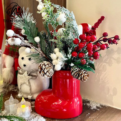 Christmas Ceramic Red Shoes Vase Home Decor Pen and Pencil Holder in the Shape of Red Boots for Holiday Packaging & Printing