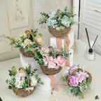Handwoven Eco-friendly Peony Eucalyptus Flower Basket Small Bonsai Storage Ornament Home Decorative Craft