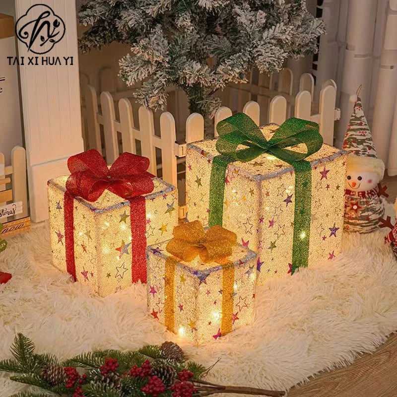 New Plastic Christmas Gift Box 3-Piece Set LED String Lights Warm White Festive Decor Holiday Lighting