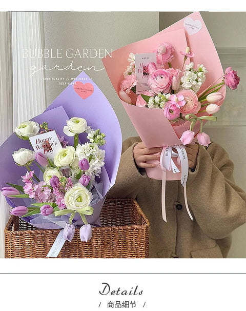 Waterproof Single-Sided Coated Plastic Flower Wrapping Paper Pure Solid Color Bouquet Packaging Sheets for Florists