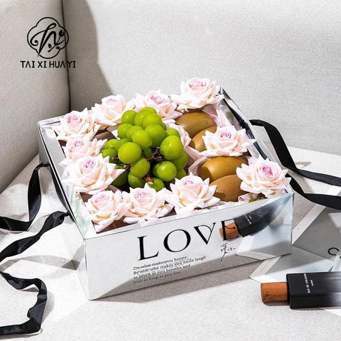 Valentine's Day Floral Gift Box 23.5*23.5*15cm Elegant Transparent Lid Anniversary Preserved Flower Boxes Elegant Folders Type