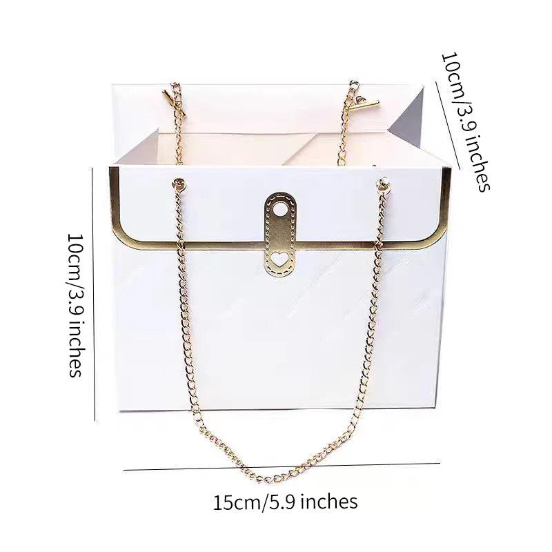 Flower Bag Metal Chain Bouquet Storage Bucket Paper Handbag Gift Box for Wedding Birthday Party Packaging Basket Gift Box