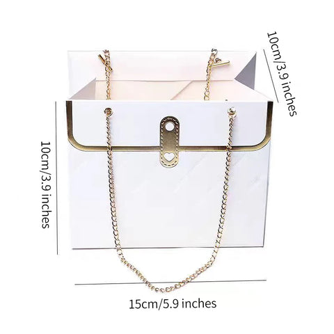 Flower Bag Metal Chain Bouquet Storage Bucket Paper Handbag Gift Box for Wedding Birthday Party Packaging Basket Gift Box