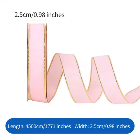 2.5cm Double Side Satin Ribbon Gold Edged Polyester for Wedding or Fashion for Gift & Flower Wrapping Christmas Ribbons