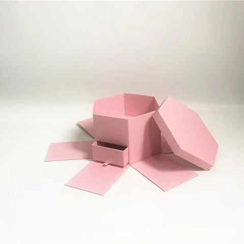 Double Layer Hexagon Flower Gift Box Cardboard Recycled Materials Embossing Printing Rigid Box Recyclable