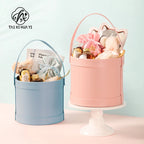 Korean Flower Arrangement Handheld Leather Round Gift Box Qixi Rose Bouquet for Cosmetic Use Handmade Round Hand Holding Bucket