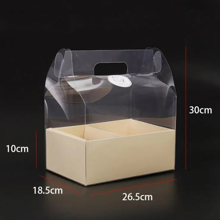 Transparent Handheld Rigid Cake Gift Box Red Qixi Design Valentine's Day Coated Paper Fruit Flower Recycled Materials Ribbon