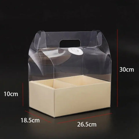 Transparent Handheld Rigid Cake Gift Box Red Qixi Design Valentine's Day Coated Paper Fruit Flower Recycled Materials Ribbon