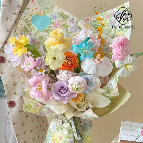 90g Virgin Pulp Art Paper 37*52cm Floral Supplies with Flower Printing PE Coating for Wrapping Bouquets