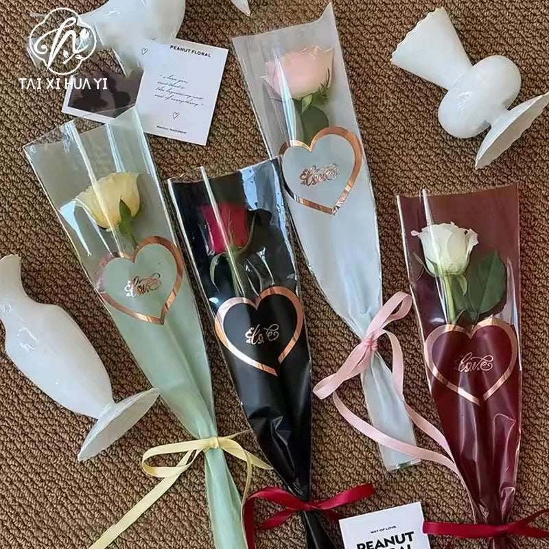 Transparent OPP Heart Pattern Soft Translucent Stretch Film Bouquet Bag Moisture-Proof Floral Shop Single Rose Packaging Plastic Main image