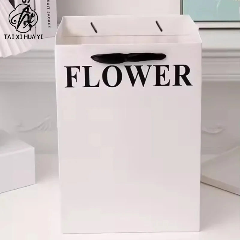 Minimalist Elegant Floral Handmade Kraft Paper & White Gift Bags Elegant Floral Carry Bags for Fashion & Gifts