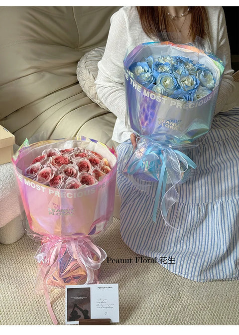 Wholesale Waterproof Fluorescent Candy Flower Wrapping Paper Colorful OPP Material with Coating for Gift Wrap Packing
