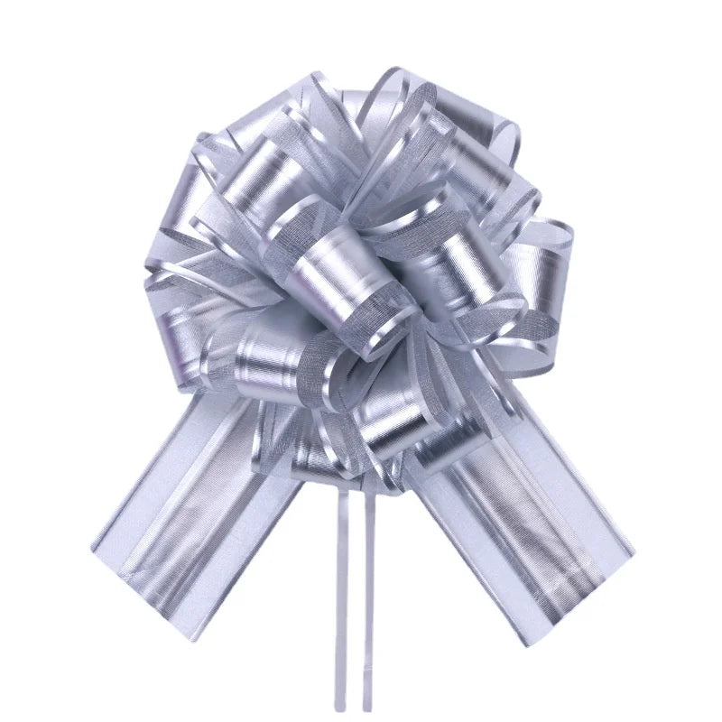 Matte Metallic Organza Pom Pom Pull Bows Floral Gift Wrapping Ribbon for Christmas Weddings Birthdays and Valentine's Day