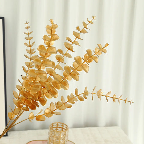 Golden Eucalyptus Ginkgo Gold Leaf Simulation Flower Hug Bucket Festive Christmas Wedding Graduation Decoration