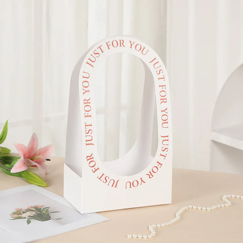 Classic Art Paper Simple Flower Arrangement DIY Bouquet Gift Box Handled Flower Basket with Classic Style