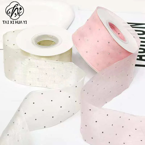 Fashionable 4cm Eco-Friendly Satin Beaded Lace Ribbon Colorful Wedding & Christmas Trim French Lace Women's Bow Knot