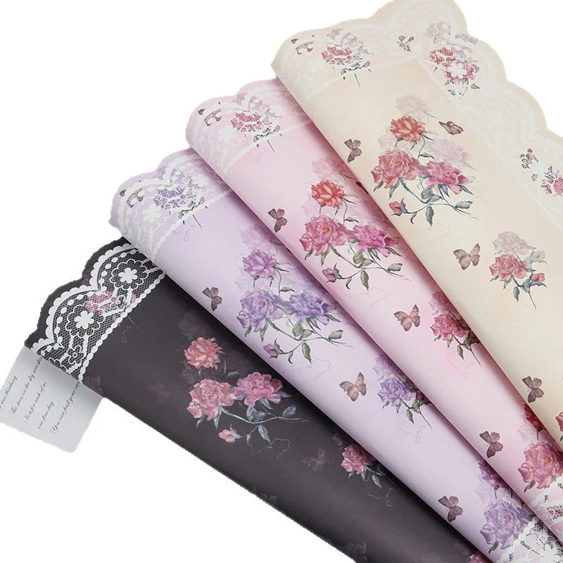 Romantic Floral Art Bouquet Wrapping Paper 38*50cm Recyclable PE Coating for Valentine's Day Eco-Friendly Flower Shop Supplies รูปสินค้าหลัก