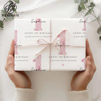 Wholesale Personalized Baby Girl 1st Birthday Wrapping Paper, Custom Print Pink Floral Gift Wrap Sheet for First Birthday Party