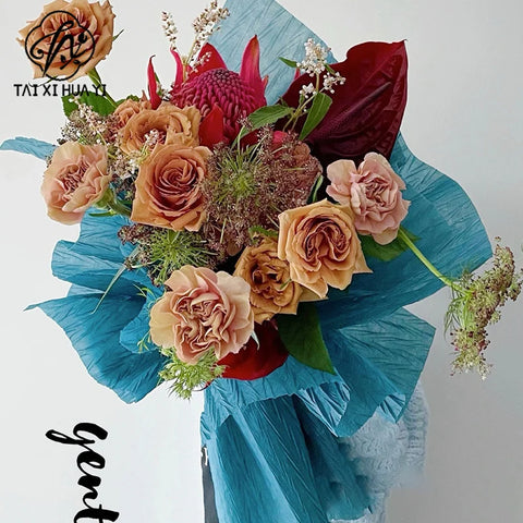 Waterproof Double-sided Coating Wrinkled Flowers Bouquet Wrapping Paper Atmosphere Gift Pack