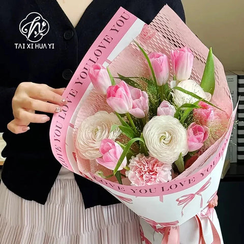 Mother's Day Eco-Friendly Recyclable Sweetheart Style Flower Kraft Paper Packaging Single Side Coated Elegant Romantic Gift Wrap