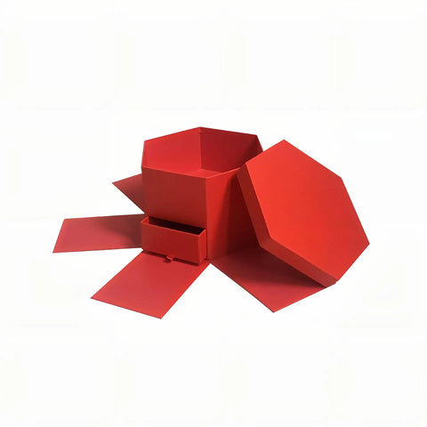 Double Layer Hexagon Flower Gift Box Cardboard Recycled Materials Embossing Printing Rigid Box Recyclable