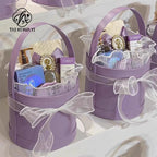 Elegant Handheld Leather Hug Boxes Paper Souvenir Flower Gift Boxes with Round Bucket for Bouquets