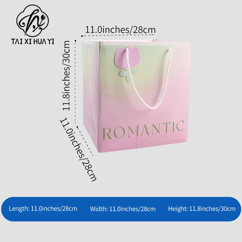Colorful Square Eco-friendly Recyclable Flower Bouquet Handbag Packaging Kraft Paper for Valentine's Day Mother's Day Gifts