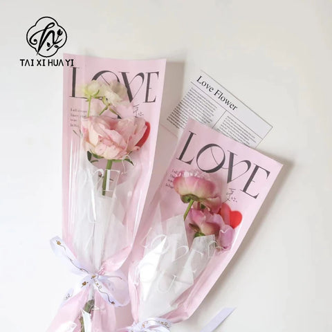 Mothers Day Gift Idea Clear Kraft Paper Flower Sleeves for Single Rose Soft PP Stretch Film Wrap