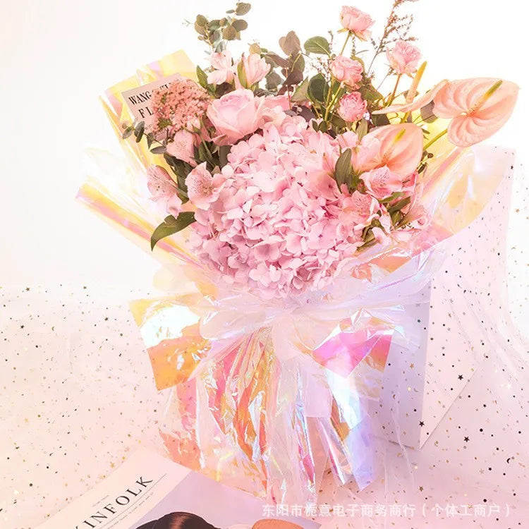 Hot Selling Designer Laser Seven-Color Waterproof Rainbow Flower Bouquet Wrapping Paper New Popular Coated Material