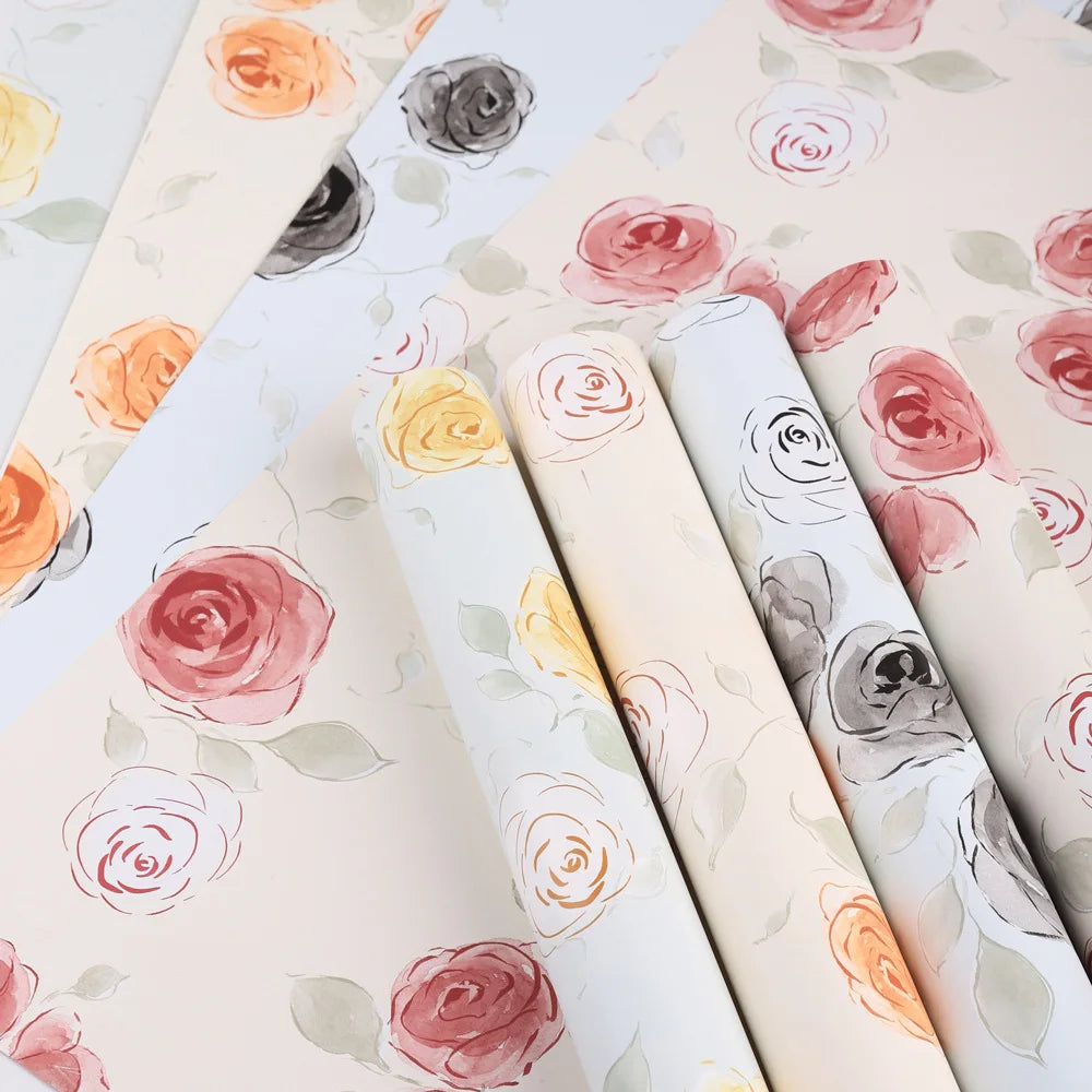 Eco-Friendly Recyclable Floral Wrapping Paper Simple Rose Bouquet Waterproof Single-Sided Coating Offset Printing Compatible New