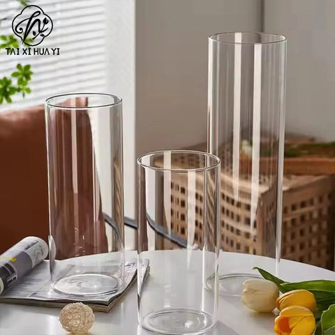 High-Grade Transparent Acrylic Cylindrical Vase Art Deco Design Tabletop for Wedding Flower Arrangements Anti-Fall Plastic