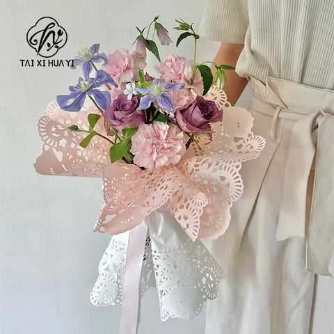 Coated Sea Salt Cheese Hollow Lace Edge Flower Packaging Paper Single Side for Mother's Day Bouquet
