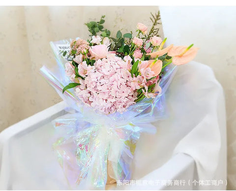 Hot Selling Designer Laser Seven-Color Waterproof Rainbow Flower Bouquet Wrapping Paper New Popular Coated Material